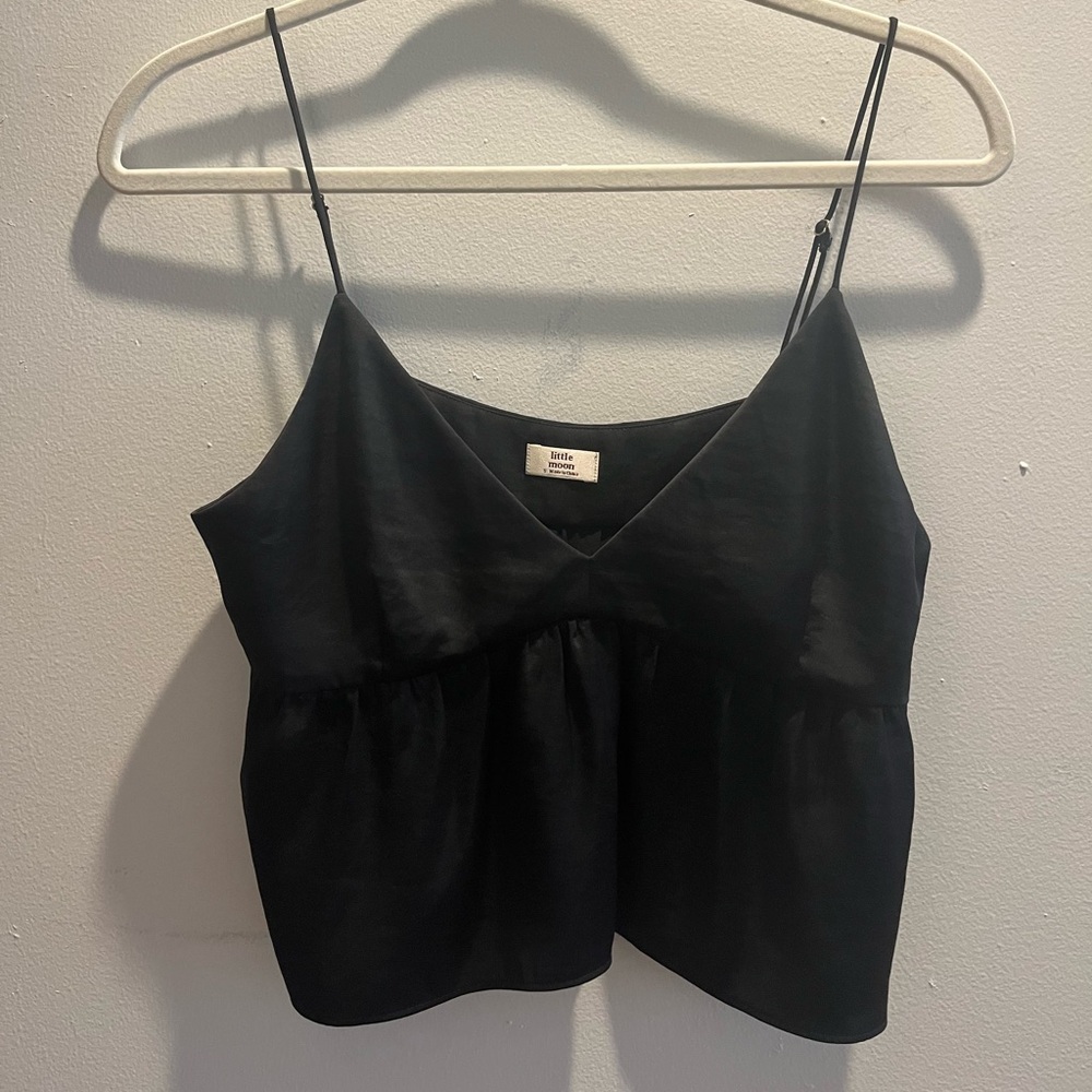 Peplum Babydoll Black Satin Cropped Tank Camisole